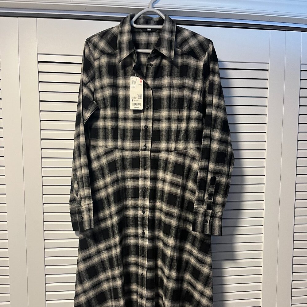 NWT $59 UNIQLO Checked Soft Brushed Long Shirt/Dress Small